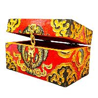 Buddhist Wooden Box With [fish] Design, Tibetan Style With Traditional Colors