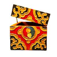 Buddhist Wooden Box With [fish] Design, Tibetan Style With Traditional Colors