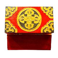 Buddhist Wooden Box With [fish] Design, Tibetan Style With Traditional Colors
