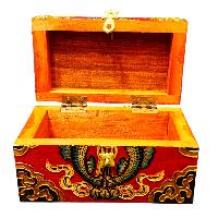 Buddhist Wooden Box With [fish] Design, Tibetan Style With Traditional Colors