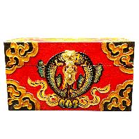 Buddhist Wooden Box With [fish] Design, Tibetan Style With Traditional Colors