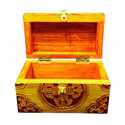 Buddhist Wooden Box With [double Dorje] Design, Tibetan Style With Traditional Colors
