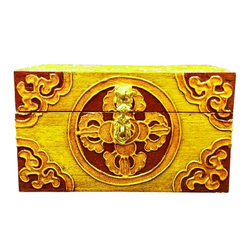 Buddhist Wooden Box With [double Dorje] Design, Tibetan Style With Traditional Colors