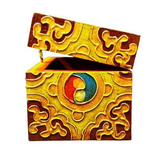 Buddhist Wooden Box With [double Dorje] Design, Tibetan Style With Traditional Colors