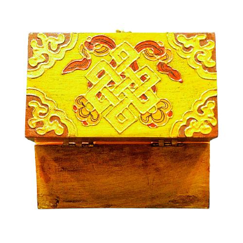 Buddhist Wooden Box With [double Dorje] Design, Tibetan Style With Traditional Colors