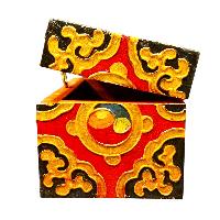 Buddhist Wooden Box With [double Dorje] Design, Tibetan Style With Traditional Colors