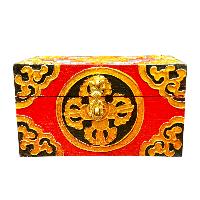 Buddhist Wooden Box With [double Dorje] Design, Tibetan Style With Traditional Colors