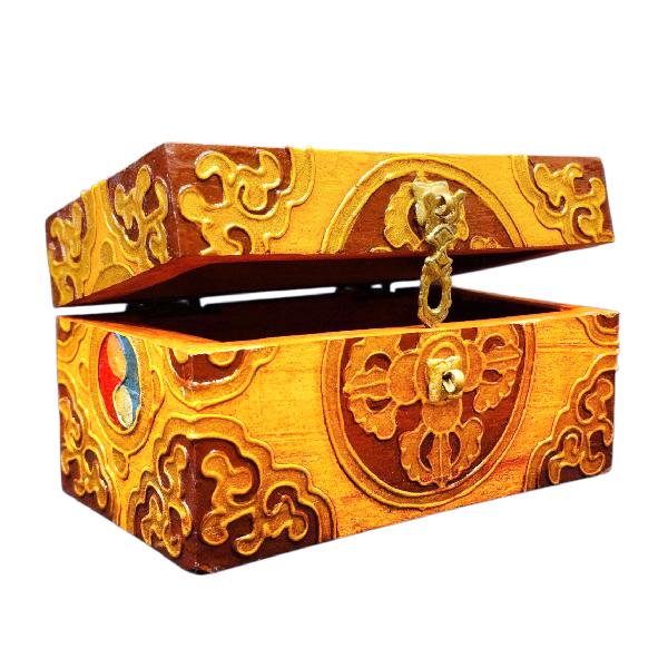 Buddhist Wooden Box With [double Dorje] Design, Tibetan Style With Traditional Colors