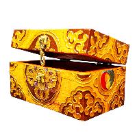 Buddhist Wooden Box With [double Dorje] Design, Tibetan Style With Traditional Colors