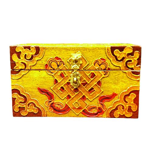 Buddhist Wooden Box With [endless Knot] Design, Tibetan Style With Traditional Colors