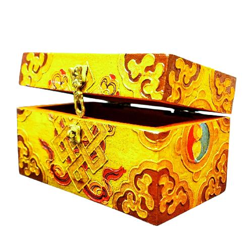 Buddhist Wooden Box With [endless Knot] Design, Tibetan Style With Traditional Colors