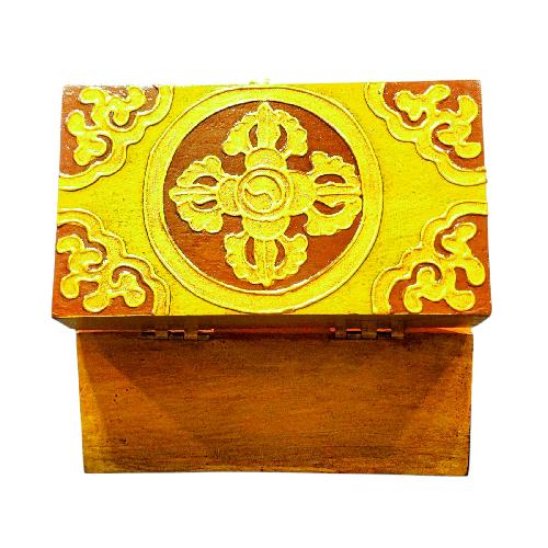 Buddhist Wooden Box With [endless Knot] Design, Tibetan Style With Traditional Colors