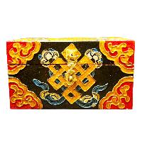 Buddhist Wooden Box With [endless Knot] Design, Tibetan Style With Traditional Colors