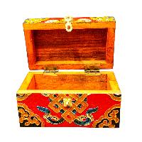Buddhist Wooden Box With [endless Knot] Design, Tibetan Style With Traditional Colors