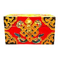 Buddhist Wooden Box With [endless Knot] Design, Tibetan Style With Traditional Colors