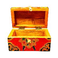 Buddhist Wooden Box With [dharmachakra] Design, Tibetan Style With Traditional Colors