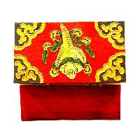 Buddhist Wooden Box With [dharmachakra] Design, Tibetan Style With Traditional Colors
