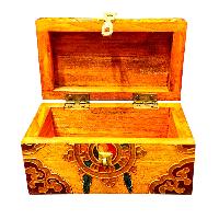 Buddhist Wooden Box With [dharmachakra] Design, Tibetan Style With Traditional Colors