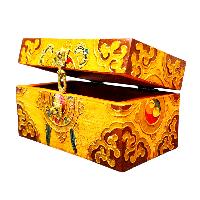 Buddhist Wooden Box With [dharmachakra] Design, Tibetan Style With Traditional Colors