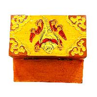 Buddhist Wooden Box With [dharmachakra] Design, Tibetan Style With Traditional Colors