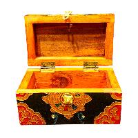 Buddhist Wooden Box With [dharmachakra] Design, Tibetan Style With Traditional Colors
