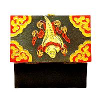 Buddhist Wooden Box With [dharmachakra] Design, Tibetan Style With Traditional Colors