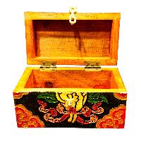 Buddhist Wooden Box With [conch Shell] Design, Tibetan Style With Traditional Colors