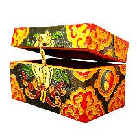 Buddhist Wooden Box With [conch Shell] Design, Tibetan Style With Traditional Colors