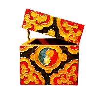 Buddhist Wooden Box With [conch Shell] Design, Tibetan Style With Traditional Colors