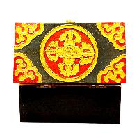 Buddhist Wooden Box With [conch Shell] Design, Tibetan Style With Traditional Colors
