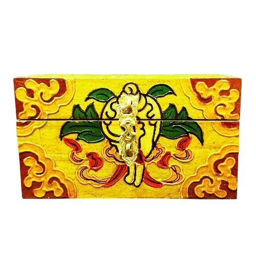 Buddhist Wooden Box With [conch Shell] Design, Tibetan Style With Traditional Colors