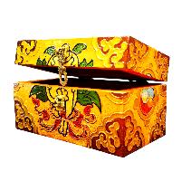 Buddhist Wooden Box With [conch Shell] Design, Tibetan Style With Traditional Colors
