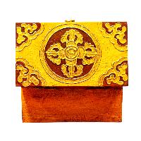 Buddhist Wooden Box With [conch Shell] Design, Tibetan Style With Traditional Colors