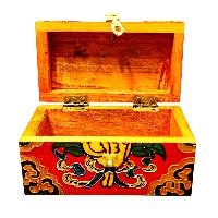 Buddhist Wooden Box With [conch Shell] Design, Tibetan Style With Traditional Colors