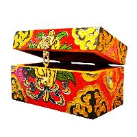 Buddhist Wooden Box With [conch Shell] Design, Tibetan Style With Traditional Colors