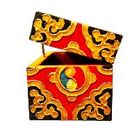 Buddhist Wooden Box With [conch Shell] Design, Tibetan Style With Traditional Colors
