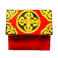 Buddhist Wooden Box With [conch Shell] Design, Tibetan Style With Traditional Colors