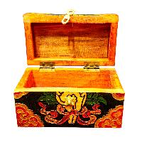 Buddhist Wooden Box With [conch Shell] Design, Tibetan Style With Traditional Colors
