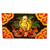 Buddhist Wooden Box With [conch Shell] Design, Tibetan Style With Traditional Colors