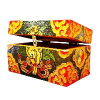Buddhist Wooden Box With [conch Shell] Design, Tibetan Style With Traditional Colors
