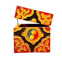 Buddhist Wooden Box With [conch Shell] Design, Tibetan Style With Traditional Colors