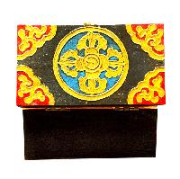 Buddhist Wooden Box With [conch Shell] Design, Tibetan Style With Traditional Colors