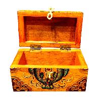 Buddhist Wooden Box With [fish] Design, Tibetan Style With Traditional Colors