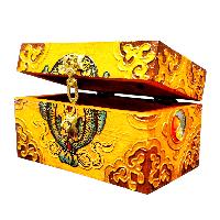 Buddhist Wooden Box With [fish] Design, Tibetan Style With Traditional Colors