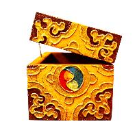 Buddhist Wooden Box With [fish] Design, Tibetan Style With Traditional Colors