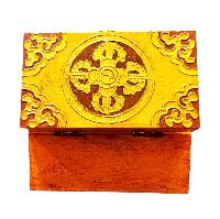 Buddhist Wooden Box With [fish] Design, Tibetan Style With Traditional Colors