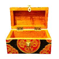 Buddhist Wooden Box With [double Dorje] Design, Tibetan Style With Traditional Colors