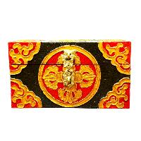 Buddhist Wooden Box With [double Dorje] Design, Tibetan Style With Traditional Colors