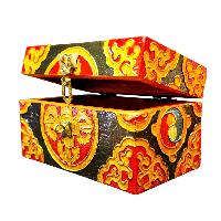 Buddhist Wooden Box With [double Dorje] Design, Tibetan Style With Traditional Colors