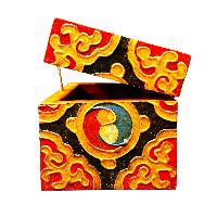 Buddhist Wooden Box With [double Dorje] Design, Tibetan Style With Traditional Colors